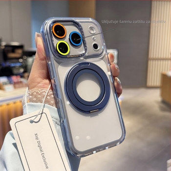 Zaštitna futrola s stalkom za iPhone 13–17 Pro/Pro Max, prozirni stražnji dio, otpornost na padove, metalni šarki