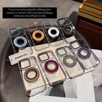 Zaštitna futrola s stalkom za iPhone 13–17 Pro/Pro Max, prozirni stražnji dio, otpornost na padove, metalni šarki