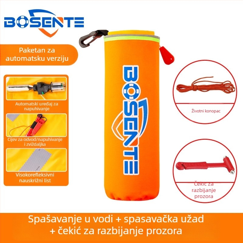 Automatski nadujući automobilni spasi prsten s razbijačem prozora i čekićem, prijenosno sredstvo za spašavanje vozila