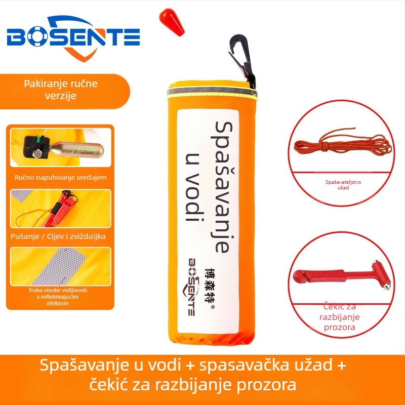 Automatski nadujući automobilni spasi prsten s razbijačem prozora i čekićem, prijenosno sredstvo za spašavanje vozila
