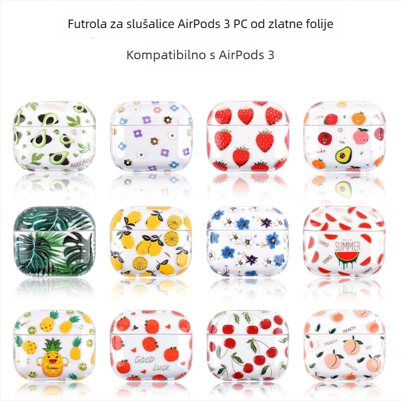 Prozirni zaštitni kućište za AirPods Pro 2, otpornost na padove, ručna izrada, dizajn s voćem u zlatnoj boji, za Apple AirPods