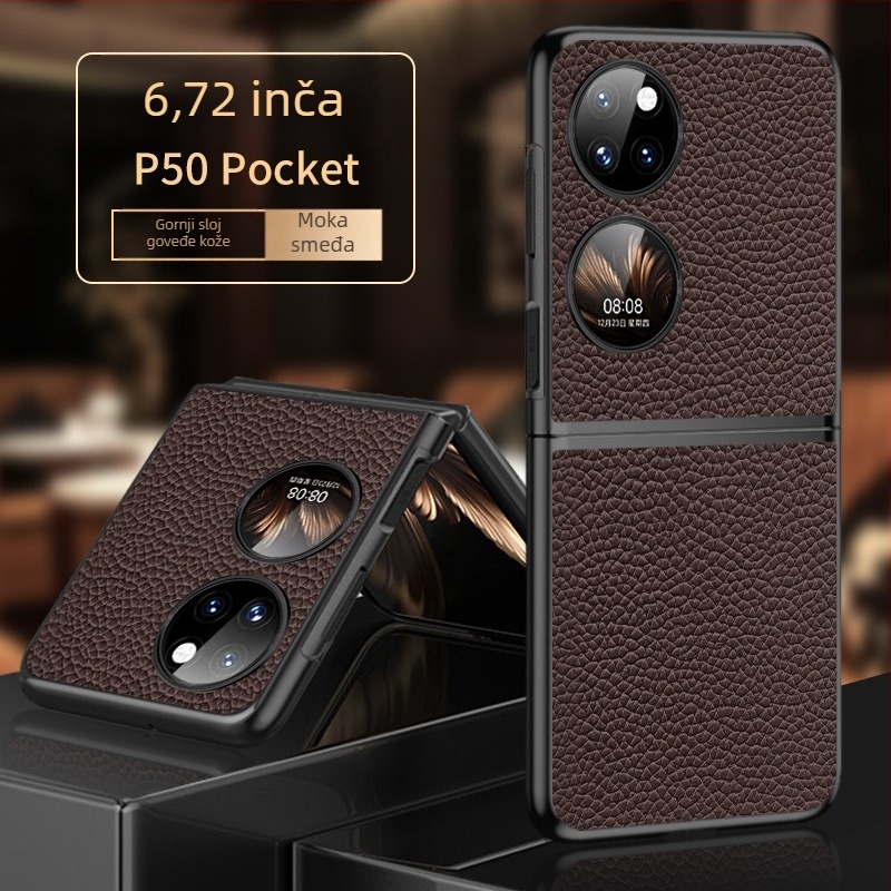 Pocket2 fut Huawei P50s, preklopna zaštita od prave kože s liči uzorkom