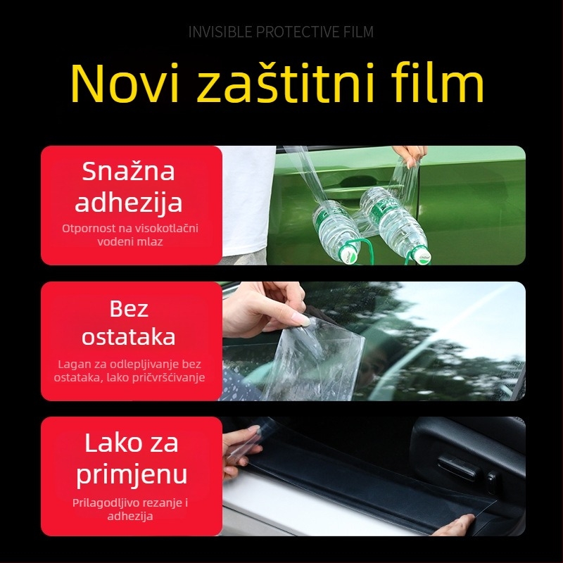 Film zaštite pragova automobila s teksturom Rhino kože, proziran TPU zaštitni film, samoljepljiva montaža, nevidljiv, otporan na ogrebotine i udarce