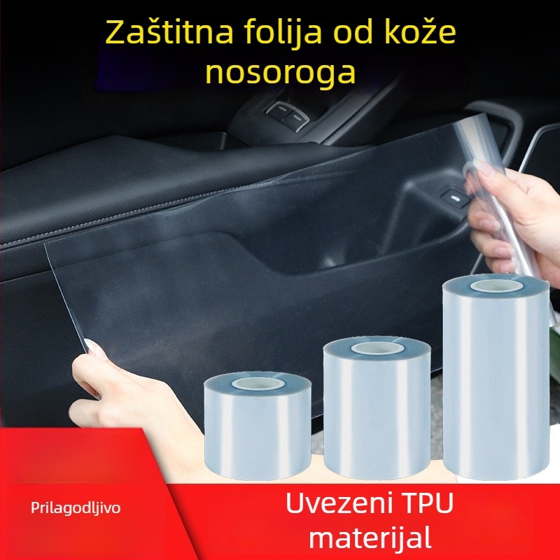 Film zaštite pragova automobila s teksturom Rhino kože, proziran TPU zaštitni film, samoljepljiva montaža, nevidljiv, otporan na ogrebotine i udarce