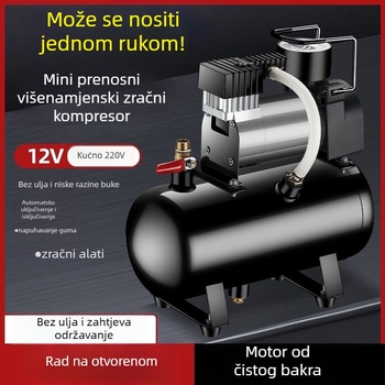 Mini kompresor za auto s spremnikom, 12V, 20A, duljina kabla 1 m, 2,5 kg, pogodan za teške kamione, putnička vozila, bicikle i lopte