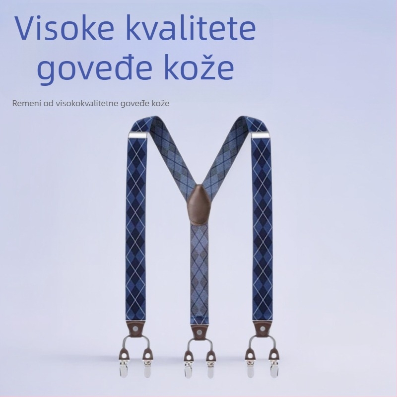 Muške Y-oblik trake za hlače, 6 kopča, podesive, elastična traka od poliestera, jaka rastezljivost, 3.5x120