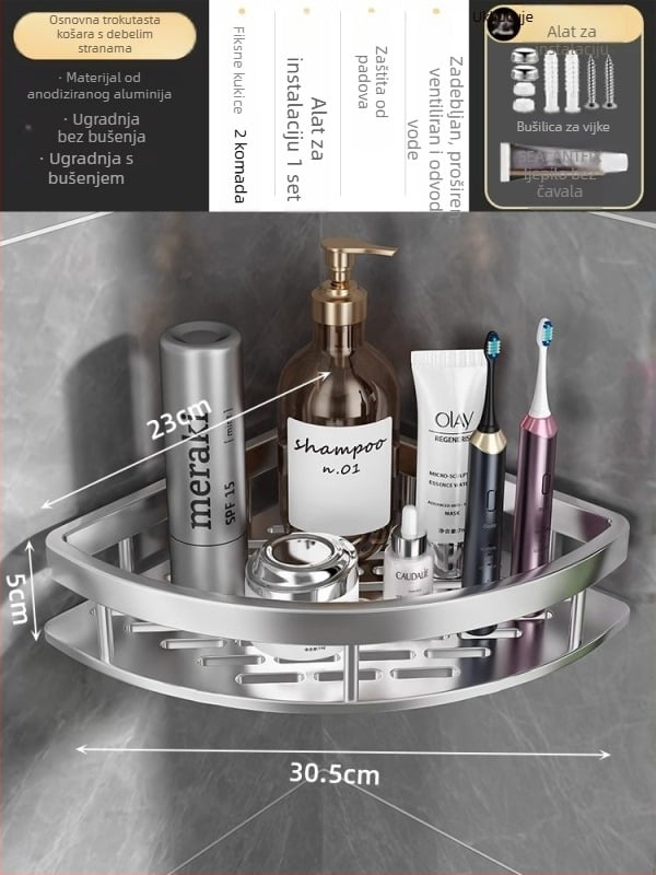 Space Aluminum kutni trokutasta zidna košarica za kupaonicu s 3 razine