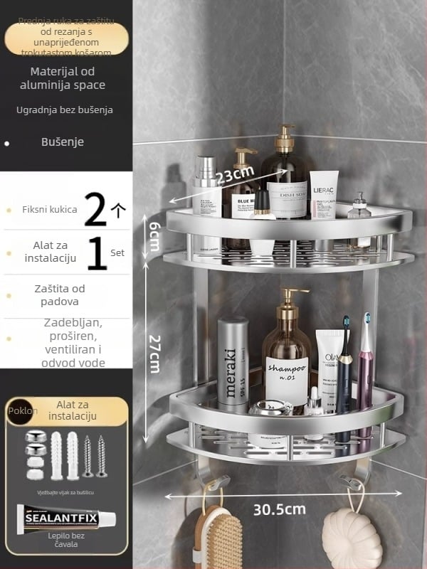 Space Aluminum kutni trokutasta zidna košarica za kupaonicu s 3 razine