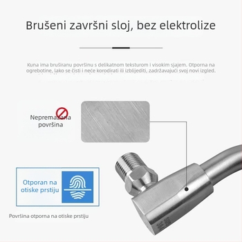 Nehrđajući čelični kuhinjski faucet, ugradnja u zid, okretni, brušeni završetak, bakreno jezgro ventila