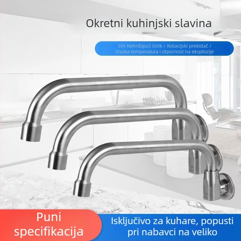 Nehrđajući čelični kuhinjski faucet, ugradnja u zid, okretni, brušeni završetak, bakreno jezgro ventila