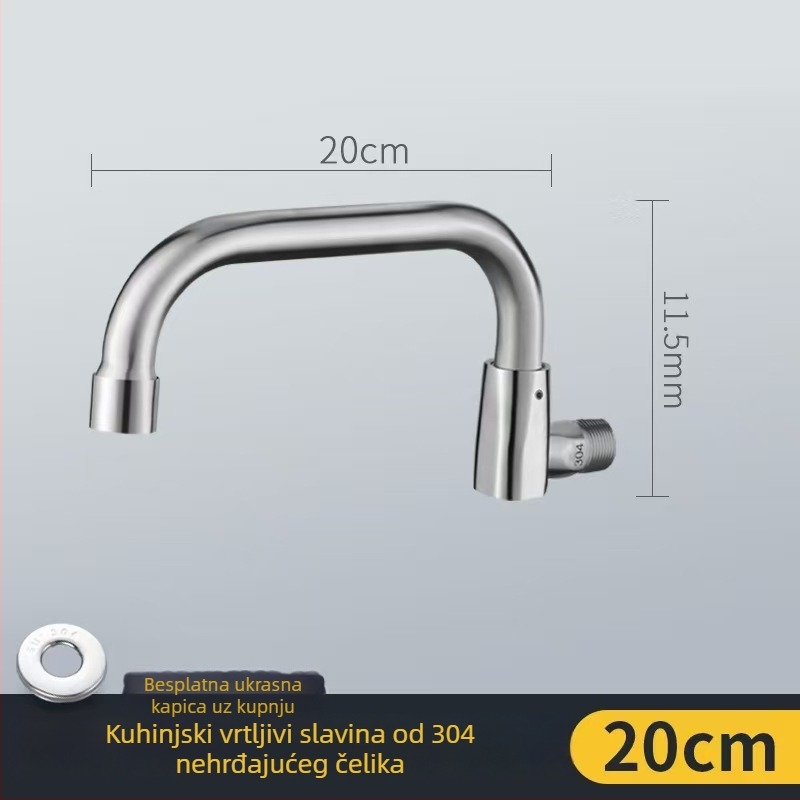 Nehrđajući čelični kuhinjski faucet, ugradnja u zid, okretni, brušeni završetak, bakreno jezgro ventila