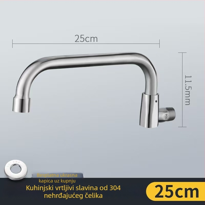 Nehrđajući čelični kuhinjski faucet, ugradnja u zid, okretni, brušeni završetak, bakreno jezgro ventila