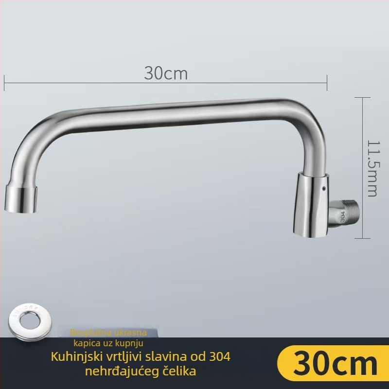 Nehrđajući čelični kuhinjski faucet, ugradnja u zid, okretni, brušeni završetak, bakreno jezgro ventila