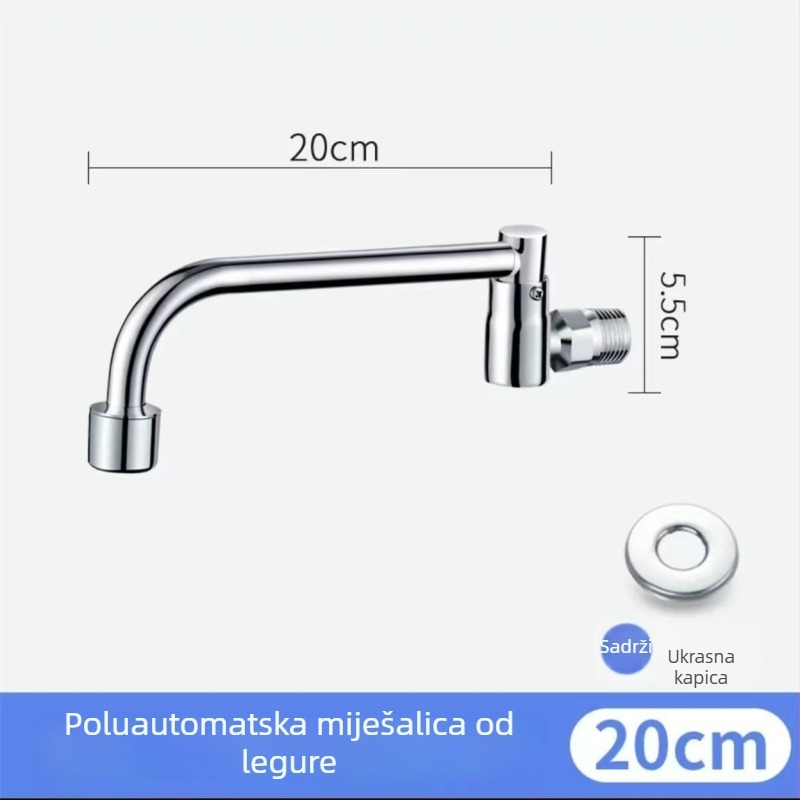 Nehrđajući čelični kuhinjski faucet, ugradnja u zid, okretni, brušeni završetak, bakreno jezgro ventila