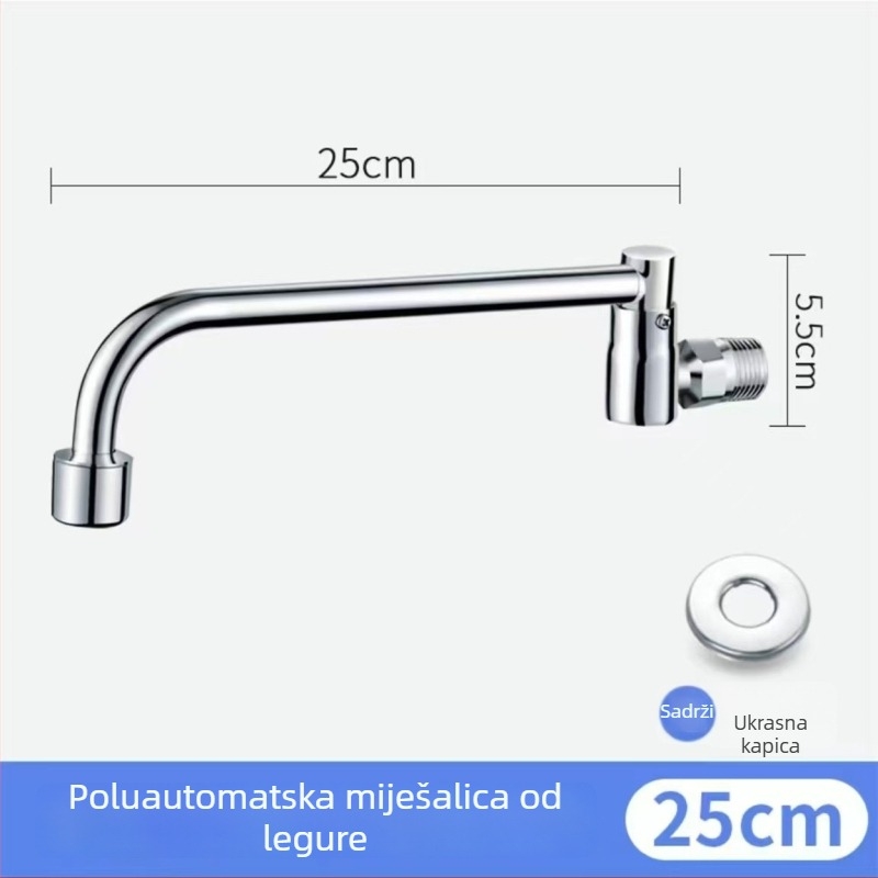 Nehrđajući čelični kuhinjski faucet, ugradnja u zid, okretni, brušeni završetak, bakreno jezgro ventila