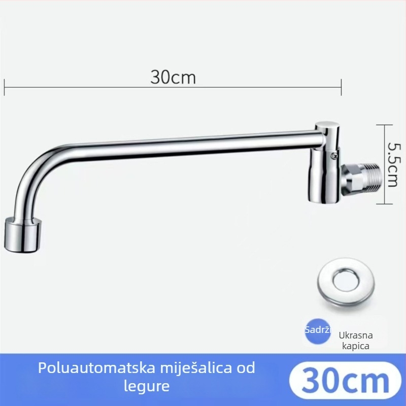 Nehrđajući čelični kuhinjski faucet, ugradnja u zid, okretni, brušeni završetak, bakreno jezgro ventila
