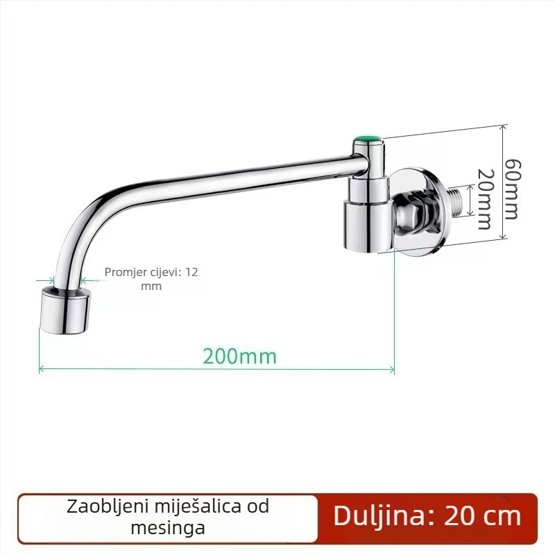 Nehrđajući čelični kuhinjski faucet, ugradnja u zid, okretni, brušeni završetak, bakreno jezgro ventila