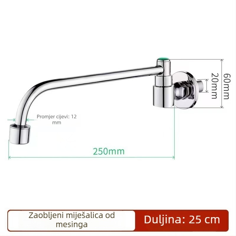 Nehrđajući čelični kuhinjski faucet, ugradnja u zid, okretni, brušeni završetak, bakreno jezgro ventila