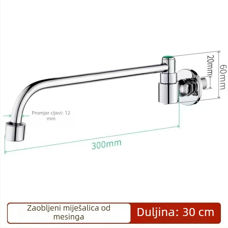 Nehrđajući čelični kuhinjski faucet, ugradnja u zid, okretni, brušeni završetak, bakreno jezgro ventila