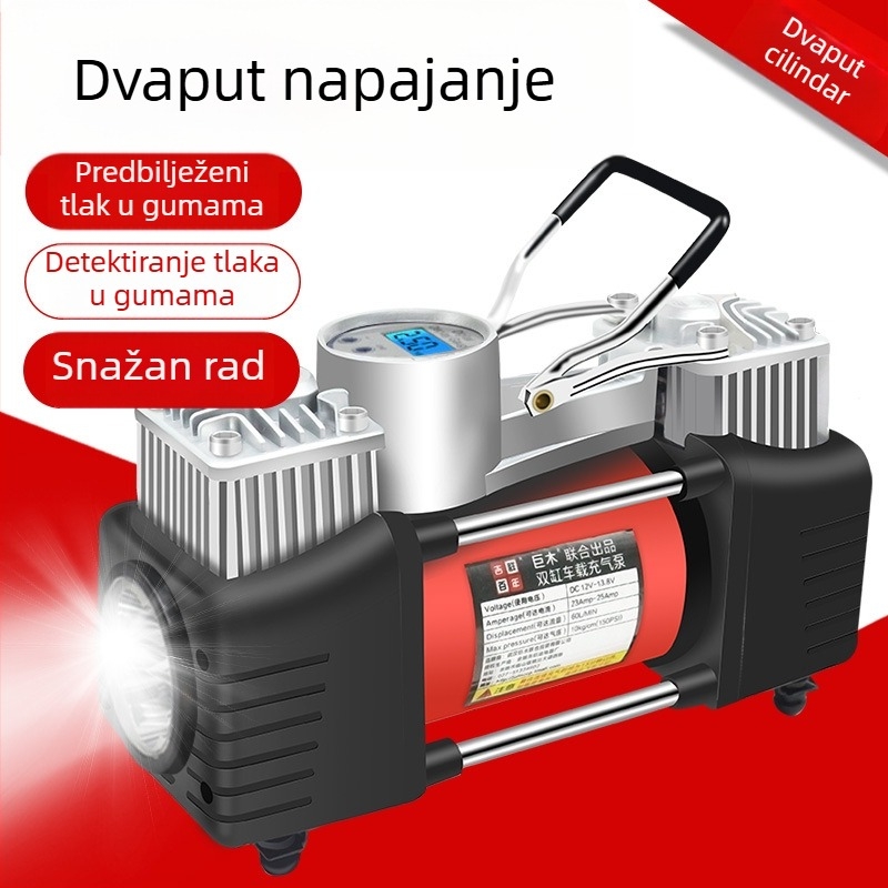 Dvocilindarska pumpa za zrak automobila s digitalnim prikazom, 12V, 280W, 70 L/min, kabel 3m