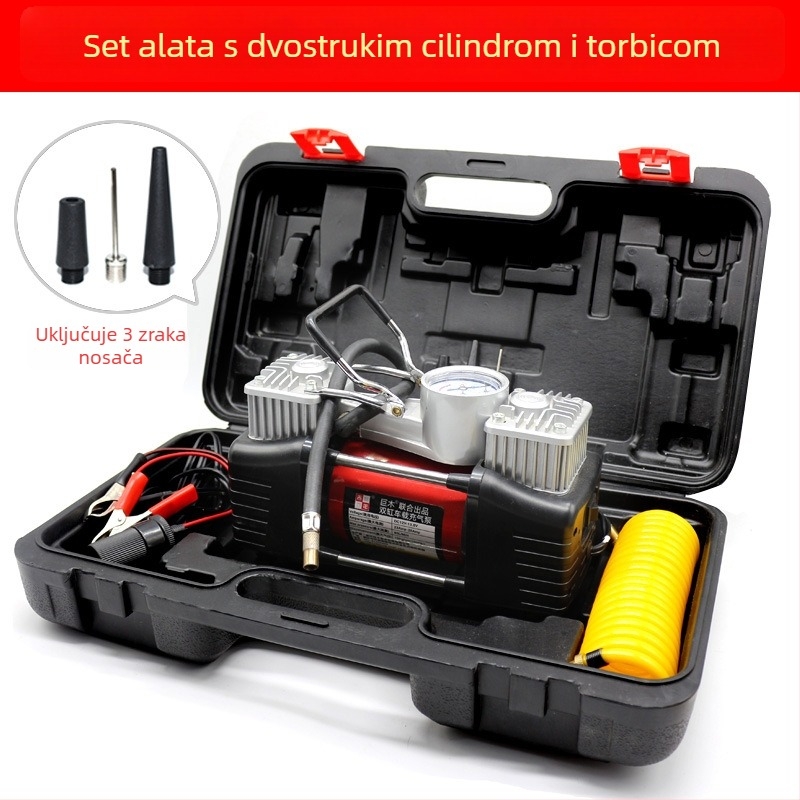 Dvocilindarska pumpa za zrak automobila s digitalnim prikazom, 12V, 280W, 70 L/min, kabel 3m