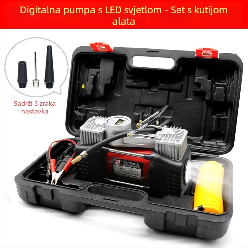 Dvocilindarska pumpa za zrak automobila s digitalnim prikazom, 12V, 280W, 70 L/min, kabel 3m
