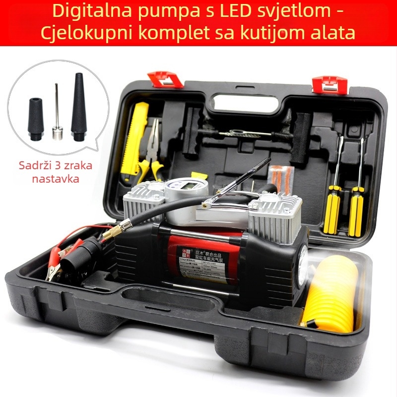 Dvocilindarska pumpa za zrak automobila s digitalnim prikazom, 12V, 280W, 70 L/min, kabel 3m