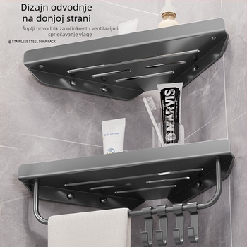 Hongtu zidni kutni polic za kupaonicu bez bušenja, od karbonskog čelika, jedno etaže, nosivost 5–10 kg, modeli 500200001/500200002