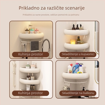 Bez bušenja: kutni kupaonski polic, aluminij + ABS, 3 razine, nosivost 15 kg