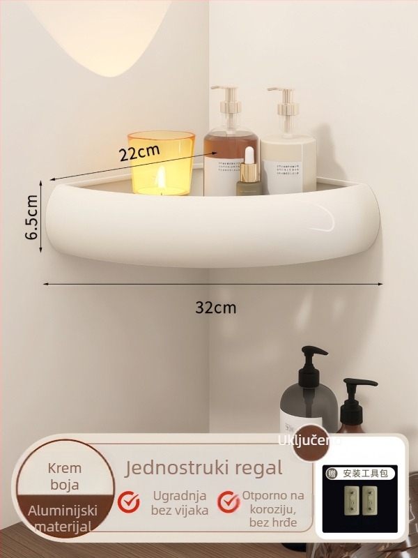 Bez bušenja: kutni kupaonski polic, aluminij + ABS, 3 razine, nosivost 15 kg