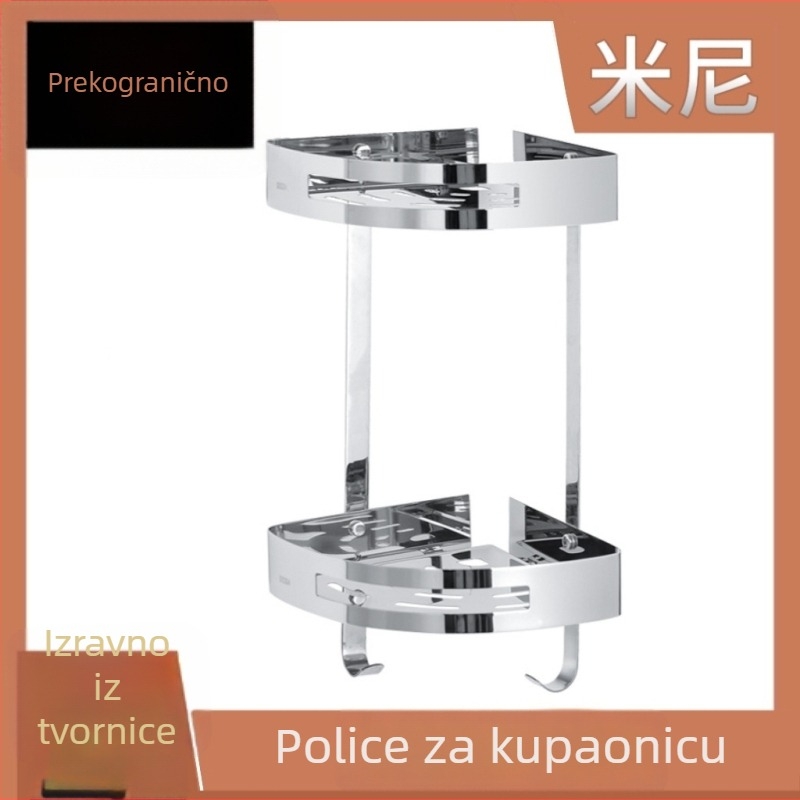 Zidna kutna polica za kupaonicu, nehrđajući čelik, nosivost 30 kg, model A01, završni premaz u oglednom sjaju