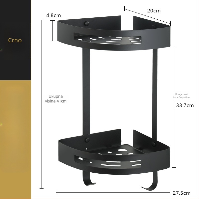Zidna kutna polica za kupaonicu, nehrđajući čelik, nosivost 30 kg, model A01, završni premaz u oglednom sjaju