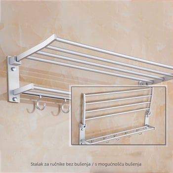Sklopiva držač za ručnike s dvije razine, od aluminijske legure, anodizirani završetak, nosivost 15 kg, moderan minimalistički dizajn