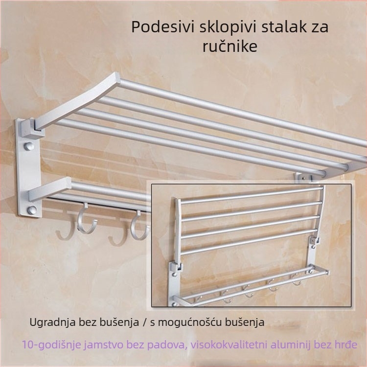 Sklopiva držač za ručnike s dvije razine, od aluminijske legure, anodizirani završetak, nosivost 15 kg, moderan minimalistički dizajn