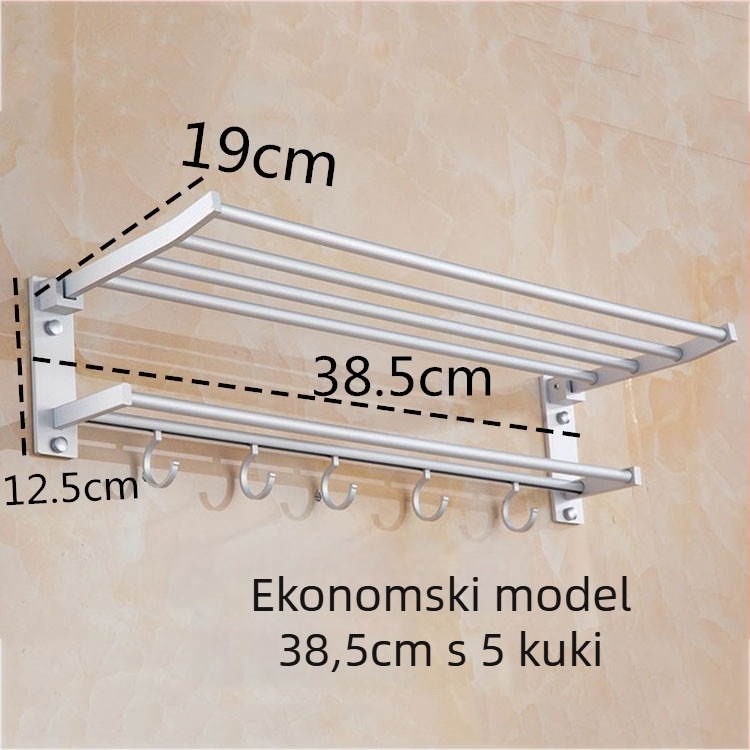 Sklopiva držač za ručnike s dvije razine, od aluminijske legure, anodizirani završetak, nosivost 15 kg, moderan minimalistički dizajn
