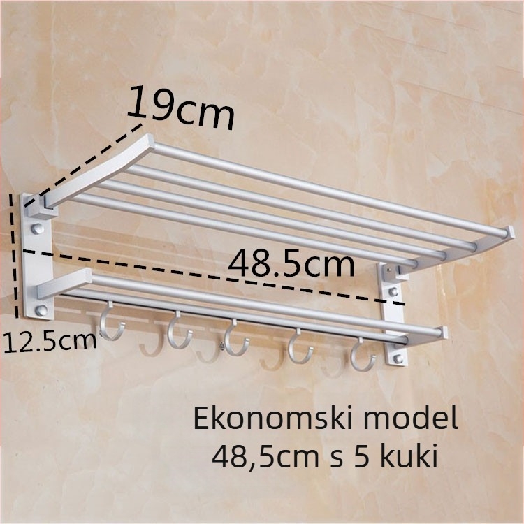 Sklopiva držač za ručnike s dvije razine, od aluminijske legure, anodizirani završetak, nosivost 15 kg, moderan minimalistički dizajn