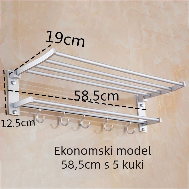 Sklopiva držač za ručnike s dvije razine, od aluminijske legure, anodizirani završetak, nosivost 15 kg, moderan minimalistički dizajn