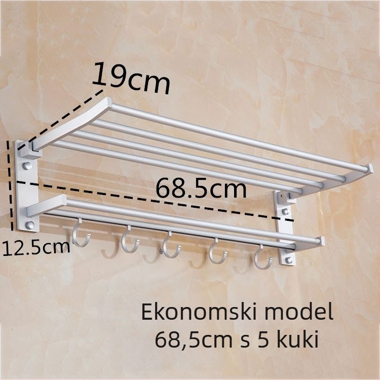 Sklopiva držač za ručnike s dvije razine, od aluminijske legure, anodizirani završetak, nosivost 15 kg, moderan minimalistički dizajn