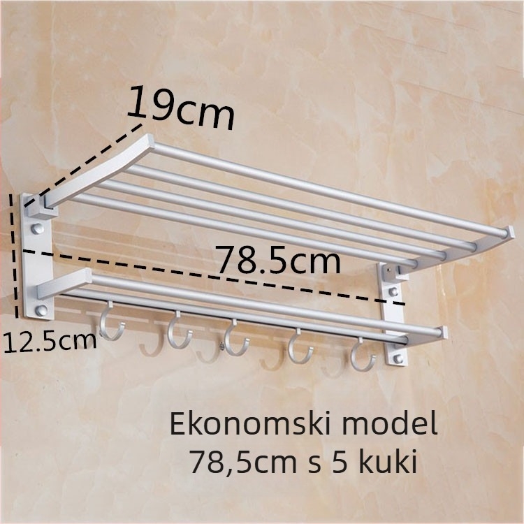 Sklopiva držač za ručnike s dvije razine, od aluminijske legure, anodizirani završetak, nosivost 15 kg, moderan minimalistički dizajn