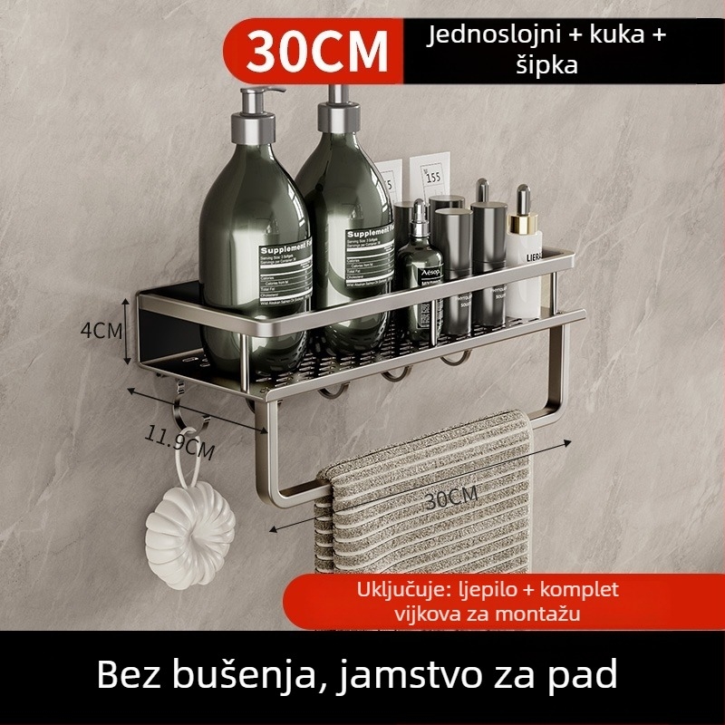 Zidni ormar za kupaonicu bez bušenja — kvadratnog oblika, jedna polica, premaz peći lakom, nosivost 15 kg