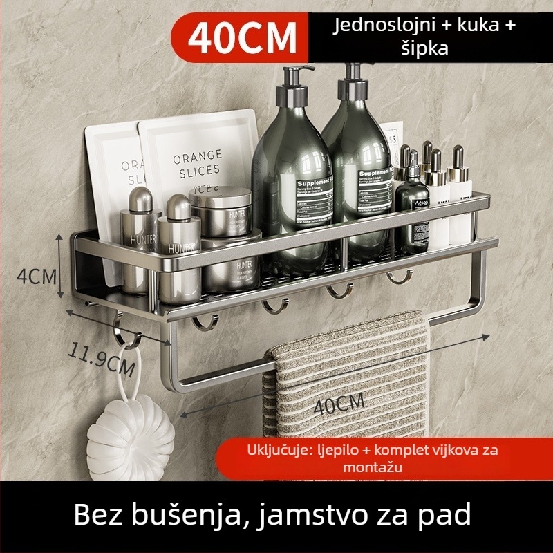 Zidni ormar za kupaonicu bez bušenja — kvadratnog oblika, jedna polica, premaz peći lakom, nosivost 15 kg