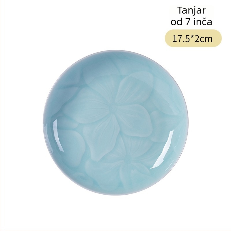 Longquan Celadon porculanski tanjur za posluživanje, cvjetni uzorak, okruglog oblika, moderni minimalistički stil