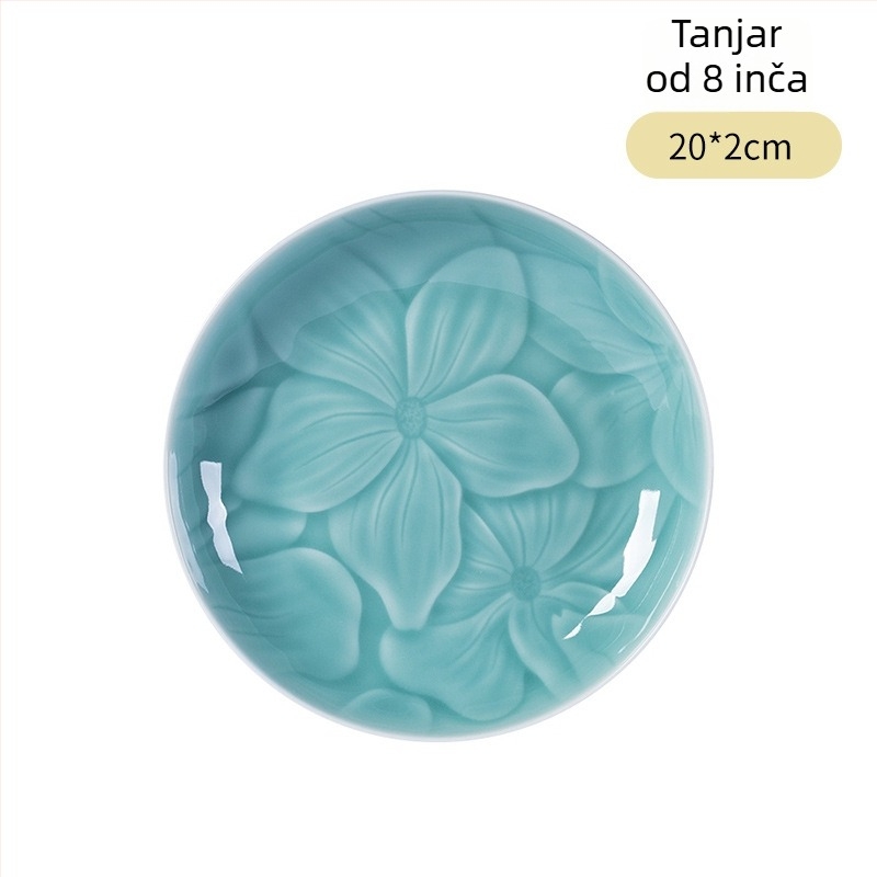 Longquan Celadon porculanski tanjur za posluživanje, cvjetni uzorak, okruglog oblika, moderni minimalistički stil