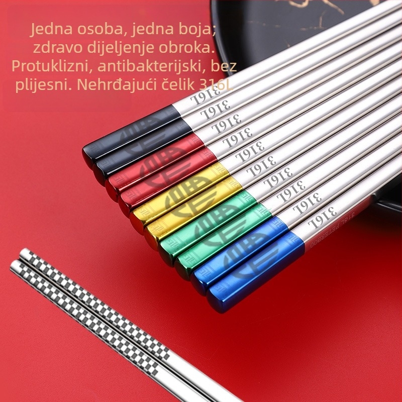 Chopsticks od nehrđajućeg čelika 304, protuklizne, kutija za poklone, prehrambena klasa, novi kineski stil