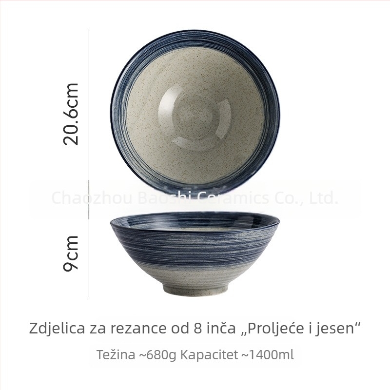 Japanski stil porculanska zdjela za rezance, konusna zdjela za ramen, ručno oslikana, promjer 20 cm, za kućnu i komercijalnu uporabu