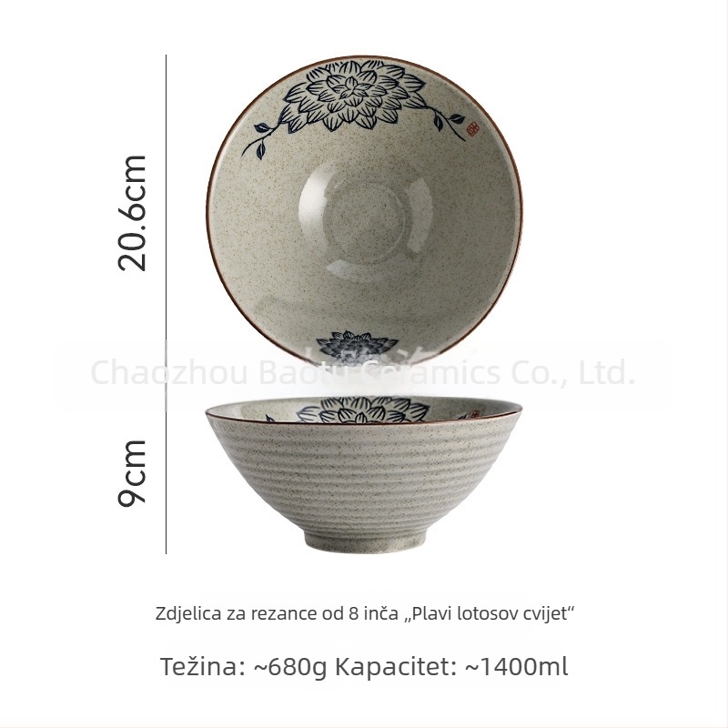 Japanski stil porculanska zdjela za rezance, konusna zdjela za ramen, ručno oslikana, promjer 20 cm, za kućnu i komercijalnu uporabu