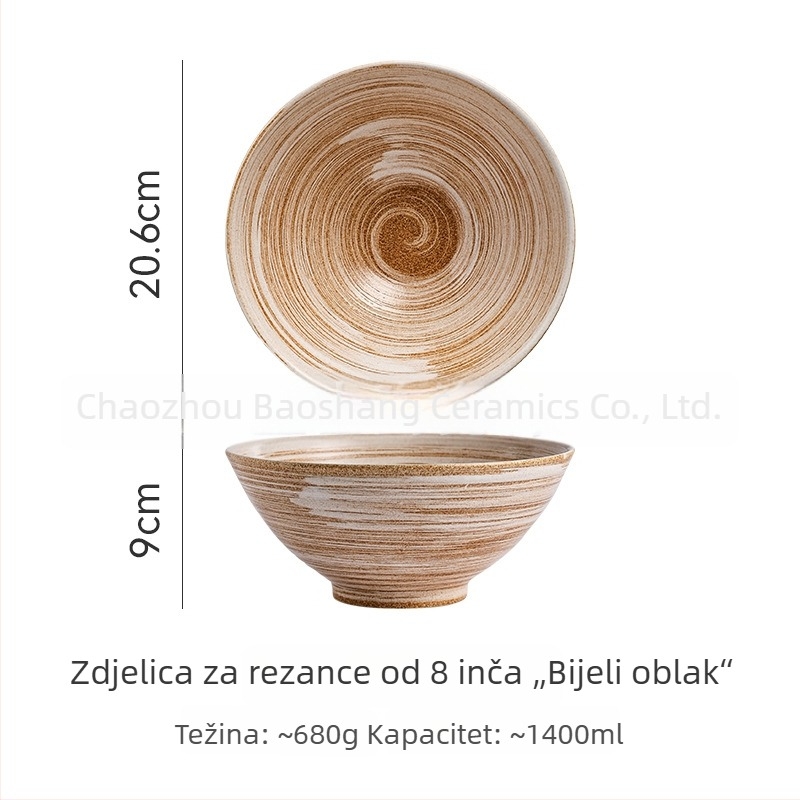 Japanski stil porculanska zdjela za rezance, konusna zdjela za ramen, ručno oslikana, promjer 20 cm, za kućnu i komercijalnu uporabu
