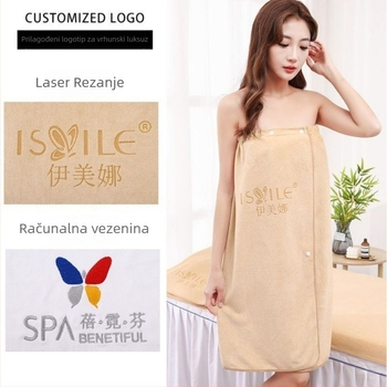 Set ručnika za kozmetički salon: ručnik za jastučnicu, ručnik za prsni s otvorom, posteljni ručnik i turbanski ručnik; mikrovlakana, 430 gsm, 80% mikrovlakana + nylon; prilagodba logotipa; šavovi završni