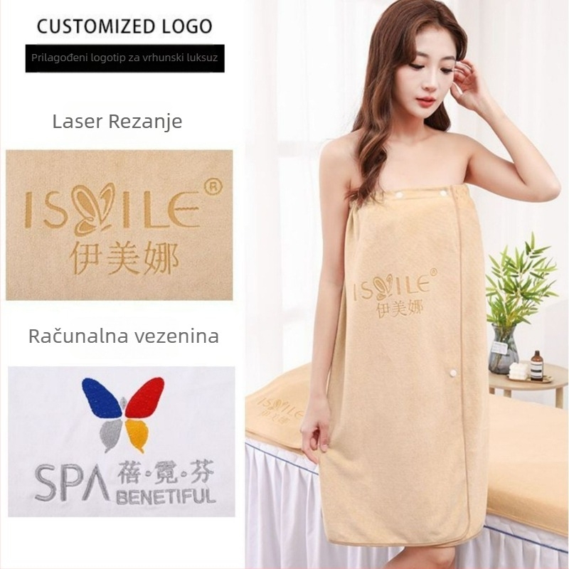 Set ručnika za kozmetički salon: ručnik za jastučnicu, ručnik za prsni s otvorom, posteljni ručnik i turbanski ručnik; mikrovlakana, 430 gsm, 80% mikrovlakana + nylon; prilagodba logotipa; šavovi završni