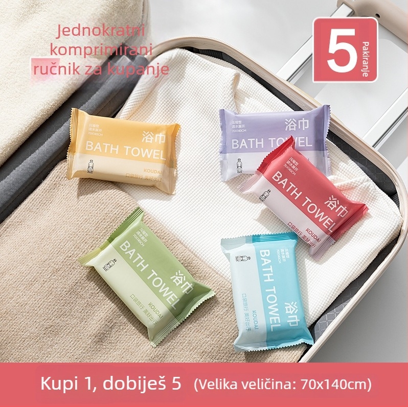 Pocket travel 5-pack jednokratna ručnik za tuširanje, komprimirani, mikrovlakna, ravna tkanina, upijanje 16–20 s